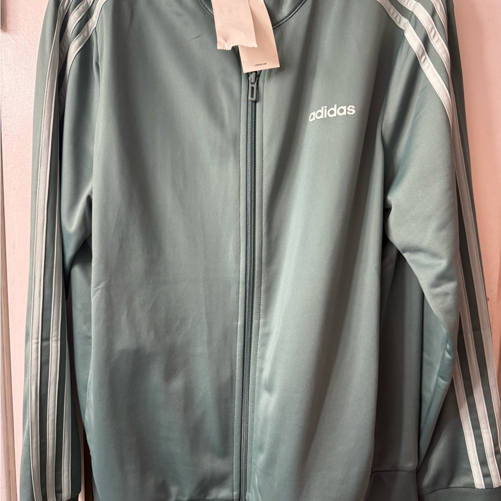 adidas Mint Green Zip Track Jacket with White Logo